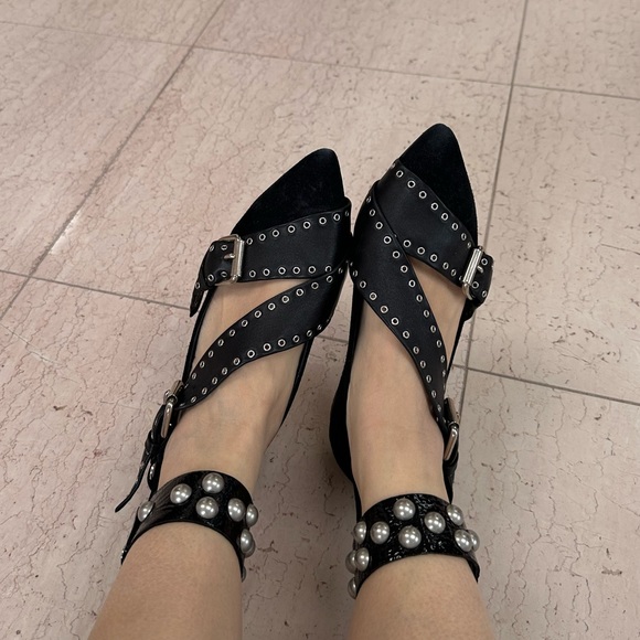 Isabel Marant Black Suede Eyelet Studded Ankle Wrap Linzy Flats - Picture 4 of 16